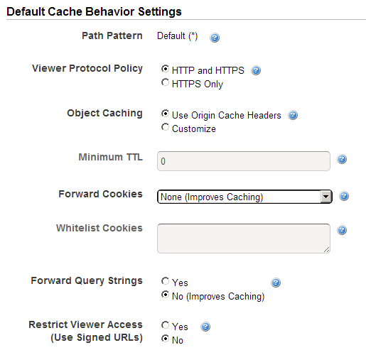 default cache behavior settings