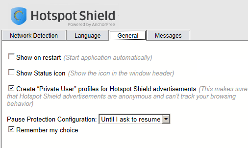 hotspot shield general settings