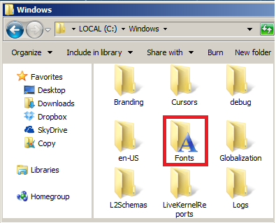 windows fonts folder